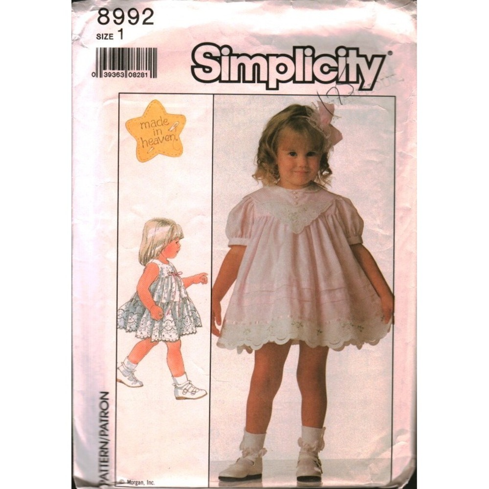 Simplicity 8992 Vintage Sewing Pattern Toddlers Dress Slip Sundress Size 1 1980s